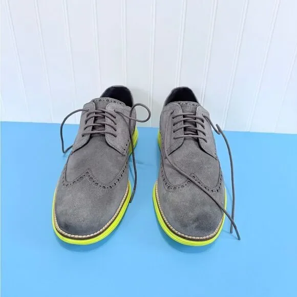 Cole Haan Grand.OS gray Suede Wingtips Yellow Sole Shoes Men's 9 1/2 M - Picture 6 of 17
